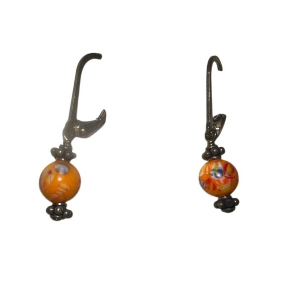 Vintage 1950s Japanese Millefiori Glass Sterling Silver‎ Dangle Earrings